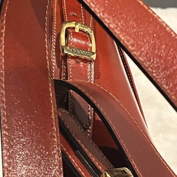 Vintage BALLY Structured Cognac Brown Leather Bag - Picture 9 of 14